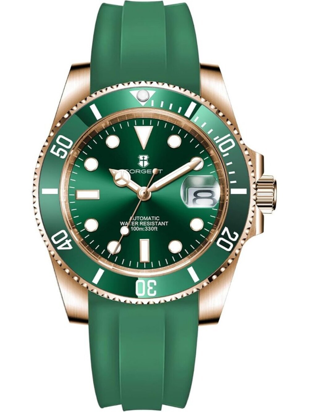 Men's Green 6001G-R Automatic Dive Stainless Steel Case Crystal Date Wrist Watch